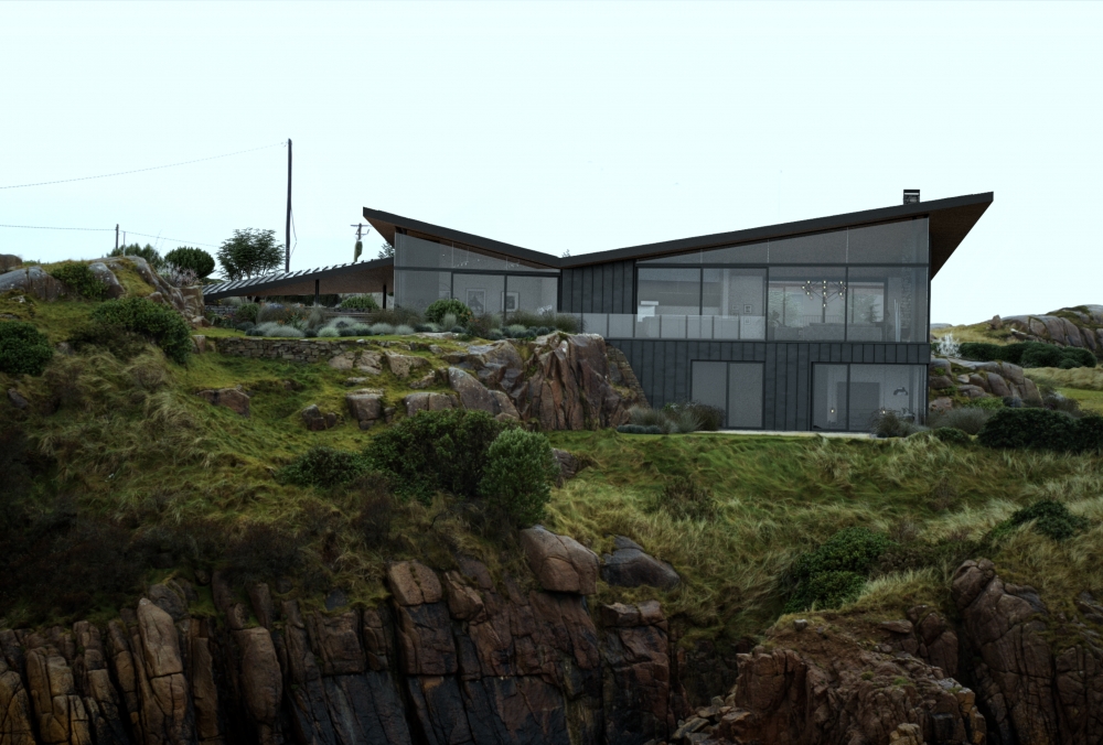 Island retreat on the edge of a rocky cliff